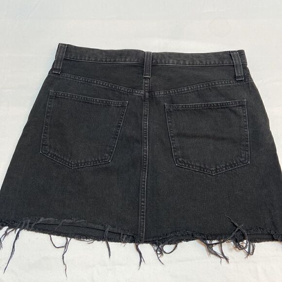 MADEWELL Rigid Denim Jean A Line Mini Skirt Black Size 30 Button Fly Raw Hem - Picture 3 of 8